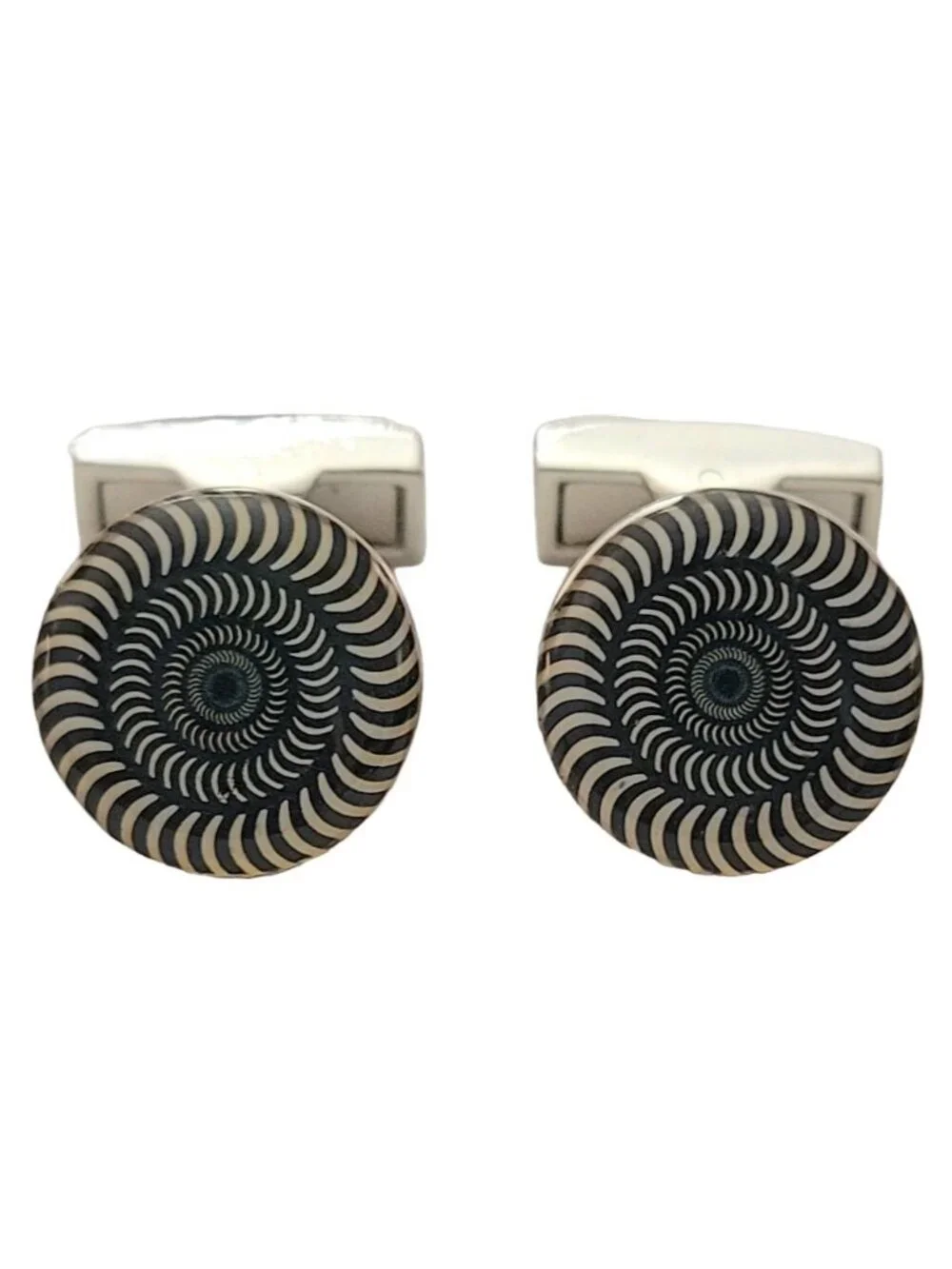 Bugatchi Black White Stripe Spiral Round Cufflinks Signed, K270